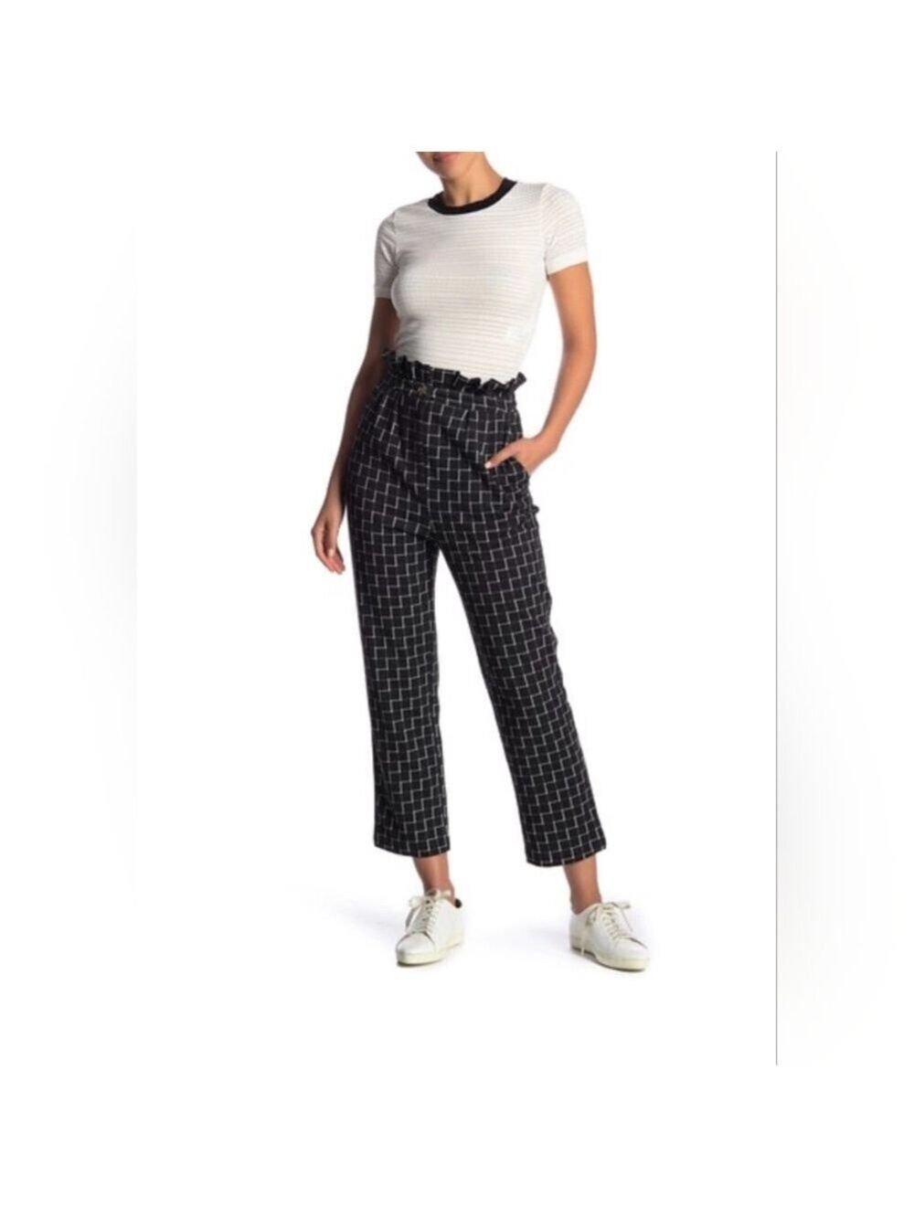 Good Luck Gem Black and White Checkered Cropped Ankle Ladies Pants, Size Small
